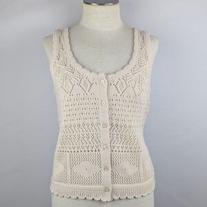 Design History 365 Knit Tank Top Button Front Scoop Neck Dune Cream M NWT